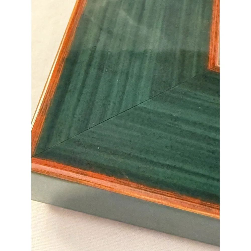 Martin Aborn Frame Green Lacquer Reeded Gold Trim Embossed Back Italy 9x7